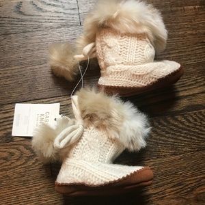 RH Baby Cable Knit & Faux Fur Baby Booties 0-12M